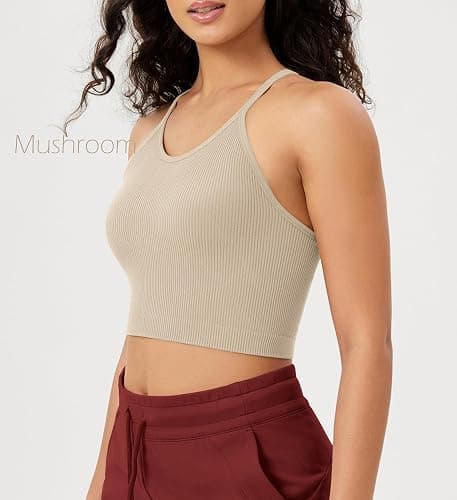 ODODOS Women's Crop 3-Pack Seamless Rib-Knit Camisole Crop Tank Tops thumbnail 3