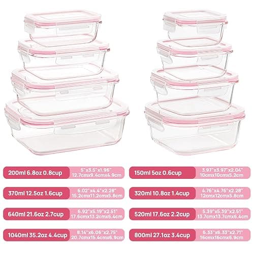 Vtopmart 8 Pack Glass Food Storage Containers with Airtight Lids, Glass Meal Prep Containers, Lunch Containers for Microwave, Oven, Freezer and Dishwasher, BPA Free thumbnail 3