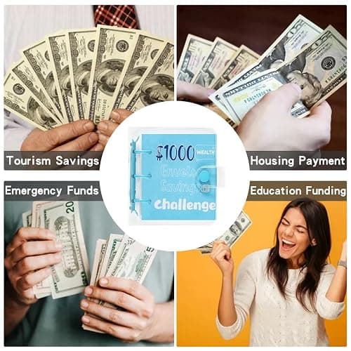 RSORGN Mini Money Saving Challenge Binder, Portable Budget Book with Cash Envelopes to Save $1000 for Home Office School Finance Planning (Blue) thumbnail 5