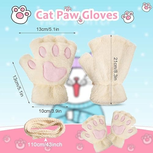 Geyoga 3 Pairs Cat Paw Gloves Therian Theme Furry Kawaii Plush Fingerless Paws Cosplay Gloves Girls Women Gift Costume Favor thumbnail 3