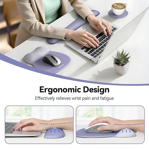 TECKNET Gel Ergonomic Mouse Pad & Keyboard Wrist Rest & Coaster | 3 in 1 Set, Pain Relief, Milk Silk Cloth, Non-Slip PU Base, Easy Typing, Memory Foam Wrist Support for Office & Home thumbnail 2