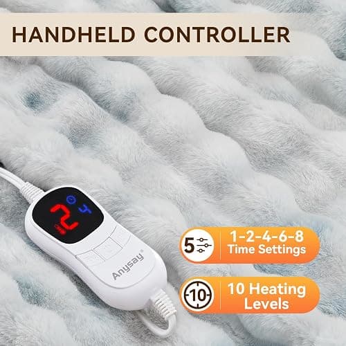 Anysay Heated Blanket Throw with 1/2/4/6/8 Hours Auto-Off 10 Heat Level, 50'' * 60'' Cozy Faux Rabbit Fur Bubble Electric Blanket with Overheat Protection(Blue) thumbnail 5