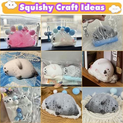 Taba Squishy Kit Seal Silicone Mold 4''+Liquid Gel+Flocking Cute Animal Maker Set thumbnail 5