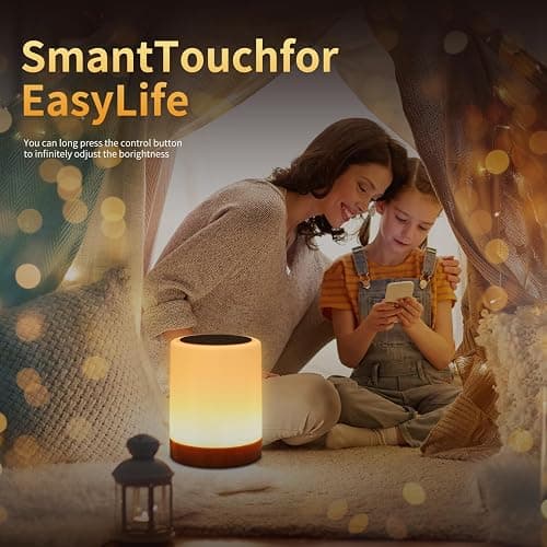 OORUN Touch Bedside Table Lamp,13 RGB Colors & 5 Brightness, USB Rechargeable Desk Lamp, Remote Control Dimmable Night Light with RGB Color Changing,Portable Lamp for Baby, Bedroom, Living Room - Brown thumbnail 5