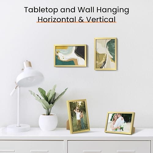 upsimples 4x6 Picture Frame Set of 3, Made of High Definition Glass for 4 x 6 Gold Frames, Wall and Tabletop Display Thin Border Photo Frame for Home Décor thumbnail 5