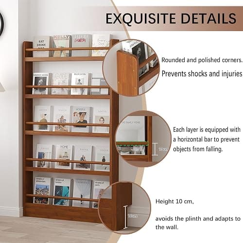yurstcggh Wooden Behind Door Bookshelf,Thin 10cm Standing Wood Book Shelf Organizer,Behind Door 3-5 Tier Wall Bookcase,Toy storage rack, book storage rack 58×10×124cm Brown thumbnail 5