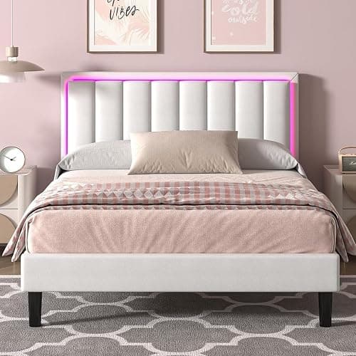 IMMERSTABLE Full Bed Frame with Headboard, RGB LED Bed, White | App-Controlled RGB Lights, Faux Leather Headboard, Wood Slat Support, No Box Spring Needed, Quiet Design, Easy Assembly thumbnail 8