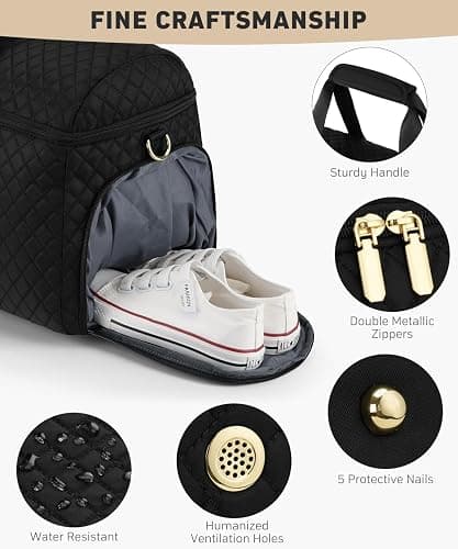 CLOKARS Travel Weekender Bags for Women: Overnight Bag with Shoe Compartment Large Travel Duffle Bag with Toiletry Bag Carry on Bag Personal Item Bag with Wet Pocket Hospital Bag for Women Black thumbnail 4