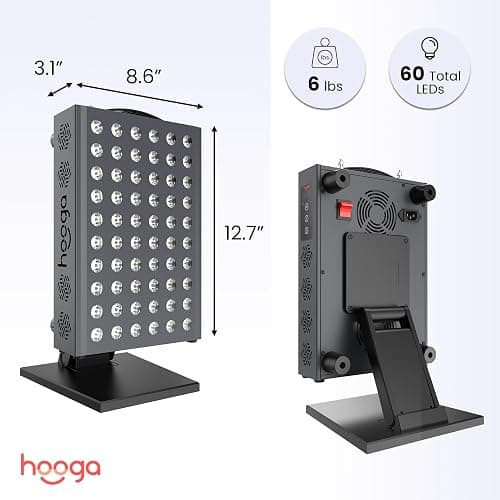 Hooga Red Light Therapy Panel for Face and Body, Red & Near Infrared LED Light with Timer and Stand, 60 High-Efficiency Low-Level LEDs (<5 mW), Flicker-Free Wellness and Recovery Device – PRO300 thumbnail 2