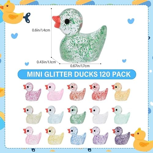 Rclxl 120pcs Mini Glitter Ducks - Colorful Tiny Small Little Resin Ducks for Dollhouse, Fairy Garden, Landscape, Aquarium Decorations thumbnail 3