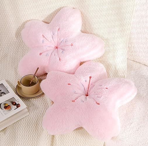 GEXUANCHEN Cute Cherry Blossom Decorative Plush Pillow for Bedroom Balcony Living Room Sofa Chair car Cushion (Pink) (17.7 * 17.7, Pink) thumbnail 4