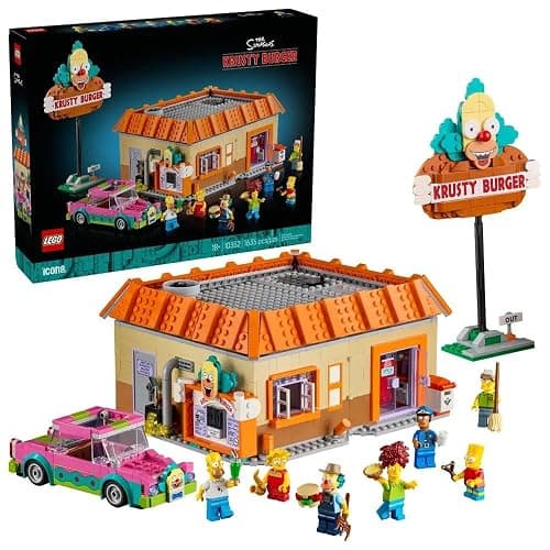 LEGO Icons The Simpsons : Krusty Burger, Home Decor Building Kit for Adults Includes Homer, Bart and Lisa Simpson, Farmer Krusty, Sideshow Bob, Squeaky Voiced Teen and Officer Lou Minifigures 10352 - Image 1