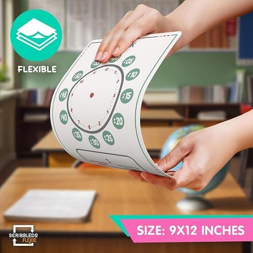 Scribbledo 10 Pack Telling Time Teaching Sheets - 9'x12' Dry Erase Learning Clocks for Kids Homeschooling Supplies thumbnail 8
