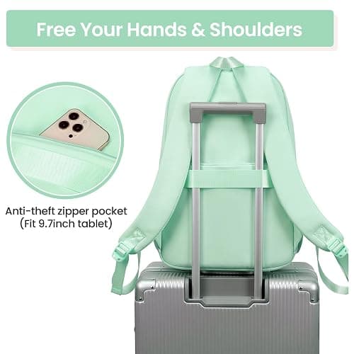 Tanou School Backpacks for Girls, 20 Liters Kawaii Girls School Bag with Pendant, Lightweight Nylon Childrens Backpack for Primary Junior School, Green thumbnail 5