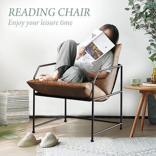 Accent Chair Living Room Chairs Accent Chairs Set of 2 Comfy Reading Chair for Bedroom Upholstered Lounge Chair Mid Century Modern Arm Chair Side Sofa Cozy Chair Armchair Waiting Room Chairs(Brown, 2) - 2 - Brown thumbnail 7