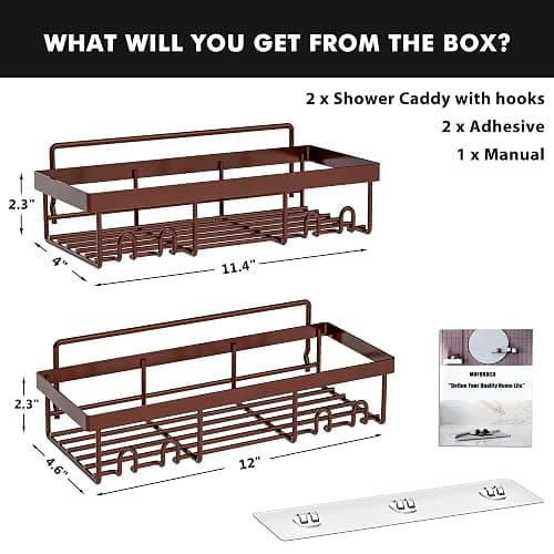 Moforoco Shower Caddy Shelf Organizer Rack, Self Adhesive Black Bathroom Shelves Basket, Home Farmhouse Wall Inside Organization and Storage Decor Rv Accessories, First Camper Apartment Essentials thumbnail 2