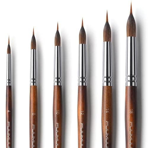 Watercolor Brushes Professional, Fuumuui 6Pcs Extended Needle Point Brushes Synthetic Extra Long Pinhead Brush with Sable Body for Fine Detailing - Watercolor Acrylic Gouache Inks Painting - Image 1
