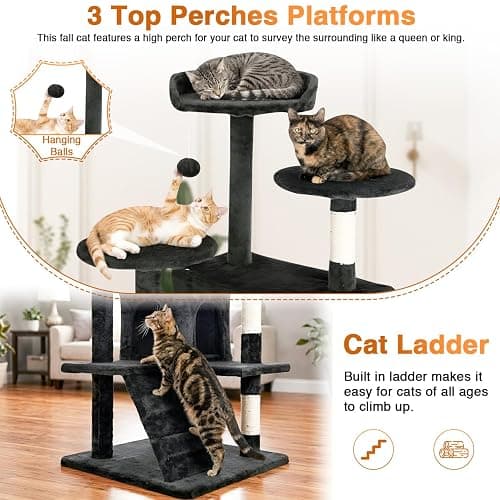 FDW | 54" Cat Tree Tower | Dark Gray | Multi-Level Indoor Activity Center | with Sisal Scratching Posts, Condos, Plush Perches, Hanging Cat Toys | Sturdy, Easy to Assemble | for Kittens & Adult Cats thumbnail 4