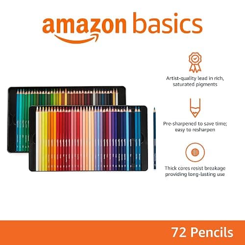 Amazon Basics Colored Pencils for Coloring and Drawing, Premium, Soft Core, Back to School Supplies, 72 Count (Pack of 1), Multicolor thumbnail 4