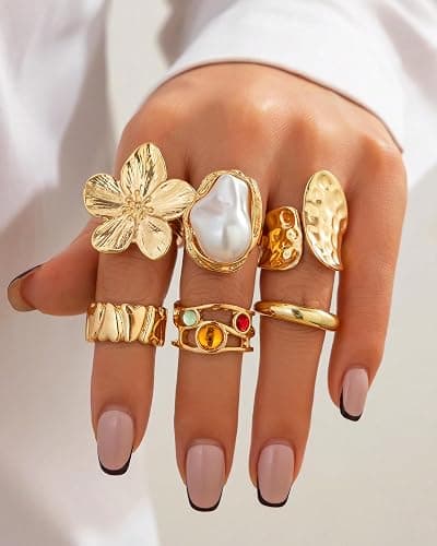 YEEZII 20 Pcs Gold Ring Set for Women, Chunky Statement Flower Finger Midi Rings, Big Boho Stacking Rings Pack Trendy Stuff Jewelry Gift thumbnail 7