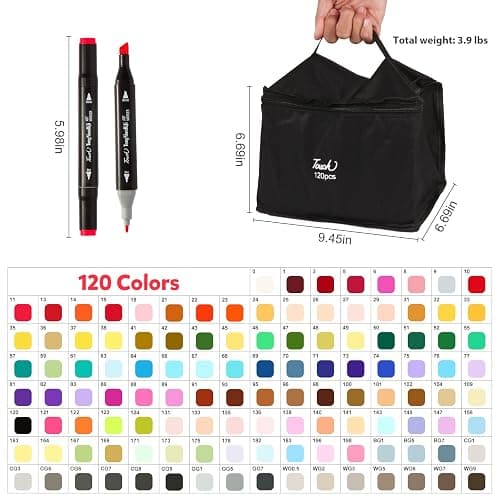 Hyrrt 120 Colors Dual Tips Alcohol Markers, Art Markers Pens with Pen Holder, Permanent Sketch Markers Set for Kids Adults Coloring,Painting, Sketching, Illustrations thumbnail 3