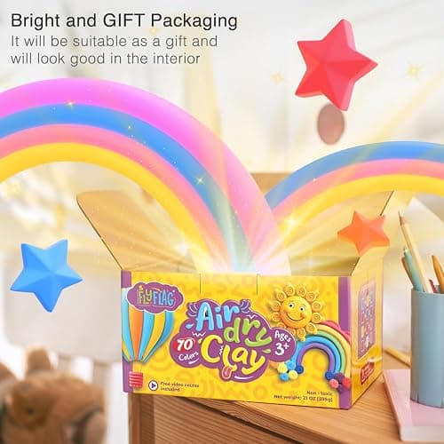 FlyFlag Air Dry Clay - 70 Colors, Ultra Light and Soft, Non-Toxic Modeling Clay for Kids with Tools and Tutorials, for Creative Play and Learning thumbnail 7