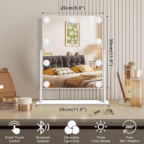 FENCHILIN White Hollywood Vanity Mirror with Lights 9 Dimmable Bulbs Makeup Mirror with Smart Touch Control for Glam Room Bedroom Detachable 10X Magnification Rotation White thumbnail 2
