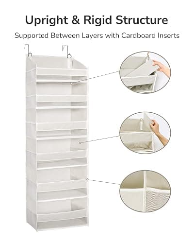 ULG Over The Door Organizer with 6 Large Pockets 12 Side Pockets, 50lbs Weight Capacity Door Hanging Organizer for Bedroom, Bathroom, Pantry, Nursery Storage, Beige thumbnail 6