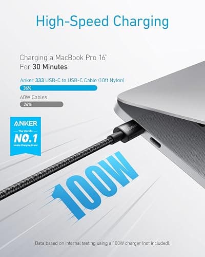 Anker USB C to USB C Cable, Type-C Charging Cord Fast Charge(10FT,100W), for iPhone 17/17 pro, MacBook and More(Black) thumbnail 2
