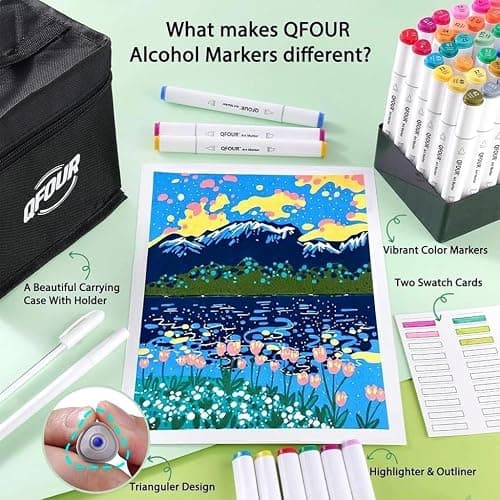 QFOUR Alcohol Markers Brush Tip, 122Pcs Coloring Markers Set, Brush & Chisel Tip Drawing Art Pens for Adults and Kids Coloring Illustration, Sketching, Drawing, Card Making thumbnail 4
