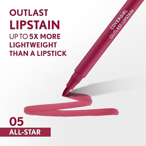 COVERGIRL Outlast, 05 All-Star, Lipstain, Smooth Application, Precise Pen-Like Tip, Transfer-Proof, Satin Stained Finish, Vegan Formula, 0.06oz thumbnail 2