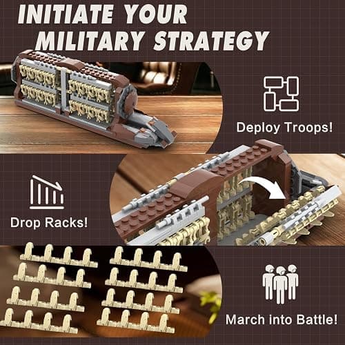 BrickTribe Battle Army Clone Platoon Attack Craft Building Set, 537 Pieces with 32 Battle Soldiers and 2 Droideka, Troop Carrier Building Toys Gift for Star Fans and Men thumbnail 4