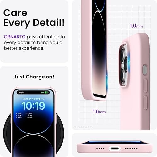 ORNARTO Compatible with iPhone 14 Pro Max Case 6.7, Slim Liquid Silicone 3 Layers Full Covered Soft Gel Rubber Phone Case Protective Cover with Microfiber Lining 6.7 inch-Chalk Pink thumbnail 5