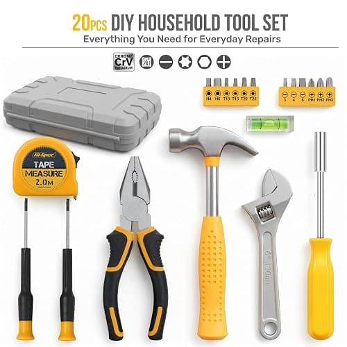 Hi-Spec Tool Kit Yellow 20pc. Small Tool Kit for Home DIY & Office Repairs. Compact and Lightweight Essential Tools in a Portable Book-Sized case. thumbnail 3