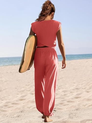LAMISSCHE Womens Loungewear Set 2 Piece Outfits Sets Cropped Tops and Wide Leg Pants with Pockets Tracksuit thumbnail 4