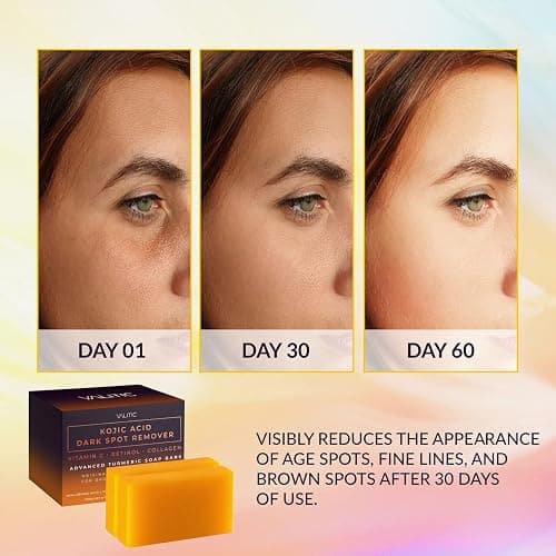 VALITIC Kojic Acid Dark Spot Remover Soap Bars with Vitamin C, Retinol, Collagen, Turmeric - Original Japanese Complex Infused with Hyaluronic Acid, Vitamin E, Shea Butter, Castile Olive Oil (2 Pack) thumbnail 2