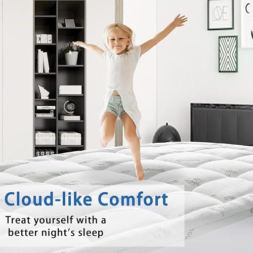 Mattress Topper Twin XL Size, Cooling Extra Thick Breathable Viscose Made from Bamboo Mattress pad, Soft Quilted Fitted Mattress Cover with 1000 GSM Down Alternative Fill (8-21”Deep Pocket) thumbnail 4