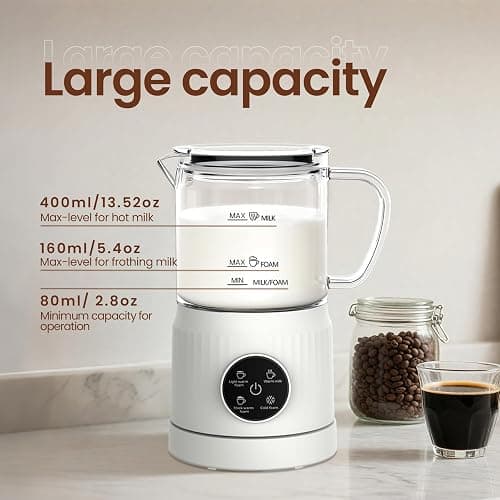 Casimhu 4-in-1 Milk Frother, Electric Milk Frother and Steamer with LED Touch Screen, Ceramic Lining Bottom, Milk Warmer 13.52oz for Lattes, Cappuccinos, and Macchiatos at Home, White thumbnail 6