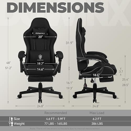 Dowinx Gaming Chair Fabric with Pocket Spring Cushion, Massage Game Chair Cloth with Headrest, Ergonomic Computer Chair with Footrest 290LBS, Black thumbnail 2