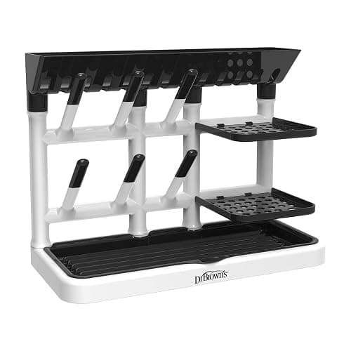 Dr. Brown's Baby Bottle Drying Tower, Stand-Up Countertop Drying Rack with Organized Storage for Baby Essentials, Space Saving Vertical Rack, Black/White thumbnail 4