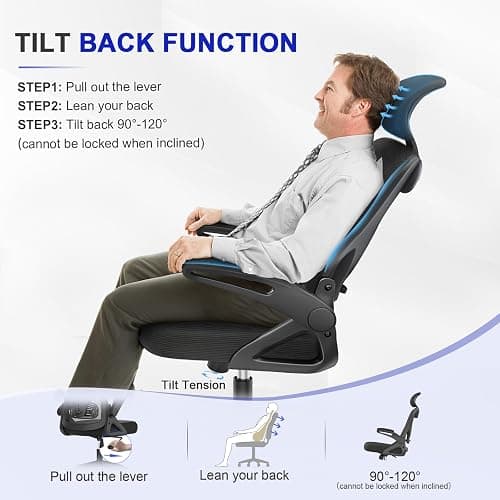 Office Chair - Ergonomic Desk Chair with Lumbar Support Headrest Adjustable, Padded Flip-up Armrests Comfy Seat Cushion High Back Executive Manager Chair For Home Office thumbnail 6