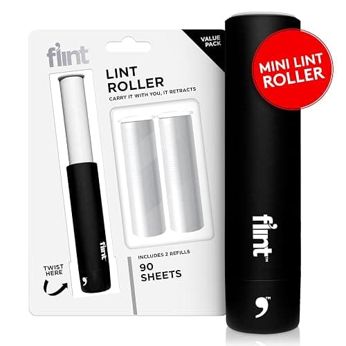 Flint Classic Black Retractable Mini Lint Roller with 90 Extra Sticky Sheets, Small and Portable Lint Roller, Ideal Pet Hair Remover, Travel Lint Rollers for pet Hair Extra Sticky - Image 1
