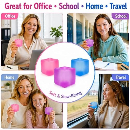 3 Pack Ice Cube Squishy Stress Balls, 1.97 x 1.97 in Soft Slow Rising Fidget Cubes, Clear Sensory Squeeze Set for Kids Teens & Adults, Silent Stretchy Desk Toy, Birthday Party Favor Ages 3+（3PCS） thumbnail 6