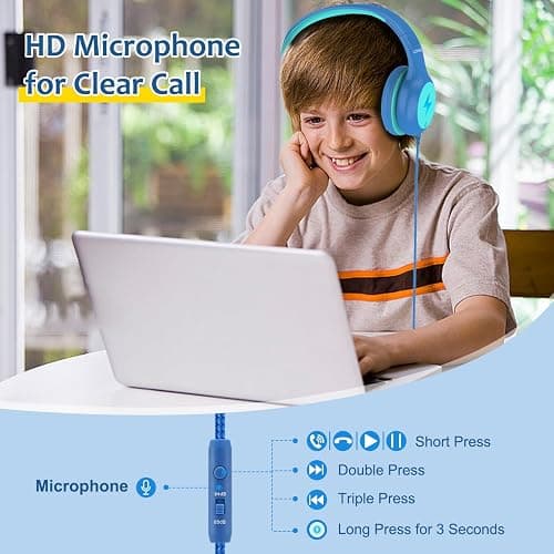 Voopwink Kids Headphones Wired with Microphone, USB Type C Headphones for Kids Girls Boys with Cord/LED Lights/85/94dB Volume Limit, Portable Over Ear Headphones for School/Travel/Tablet/iPad thumbnail 4