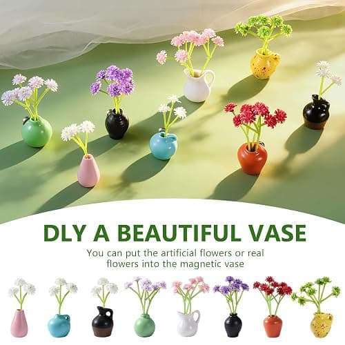 8 Pcs Cute Fridge Magnets Mini Vase Magnets for Fridge with Artificial Flowers, Tiny Ceramic Vase Refrigerator Magnets, Decorative Cute Magnets for Kitchen, Office, Locker, Whiteboard thumbnail 7