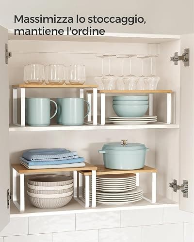 SONGMICS Scaffale Portaspezie, Set di 2 Organizzatori da Cucina Espandibili, Scaffale da Cucina Impilabile, Metallo e Legno Ingegnerizzato, Bianco Nuvola e Beige Naturale KCS02NW thumbnail 4