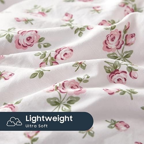 Wake In Cloud - Coquette Duvet Cover Set, Floral Cottagecore Flower Shabby Chic Cute Aesthetic, Soft Lightweight Bedding for Women Teen Girls, 3-Piece, Pink, Full Size thumbnail 6