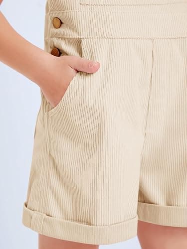 Haloumoning Girls Corduroy Overall Shorts Kids Cute Romper Shortalls with Pockets 5-14 Years thumbnail 6