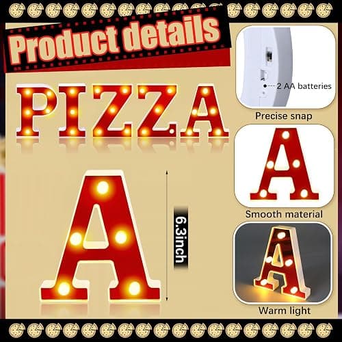 Aurelema Pizza 6.3" Light up Letters Sign Party Decorations Battery Powered Marquee Lighted Sign LED Alphabet Letter Lights for Christmas Night Party Birthday Home Tabletop Decor Supplies Xmas Gift thumbnail 3