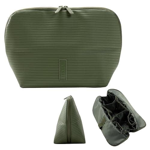 THE VERTI-Vertical Waterproof Makeup & Toiletry Bag | 23-Pocket Organizer with Upright, Fold-Down Design for Skincare, Toiletries & Essentials (Olive, Medium) thumbnail 3